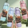 1PC Buffalo Western Animal Crest Print 750ml Colorful Plastic Sports Water Bottle Leakproof Pop Up Lid with Straw for Outdoor Work Home Use