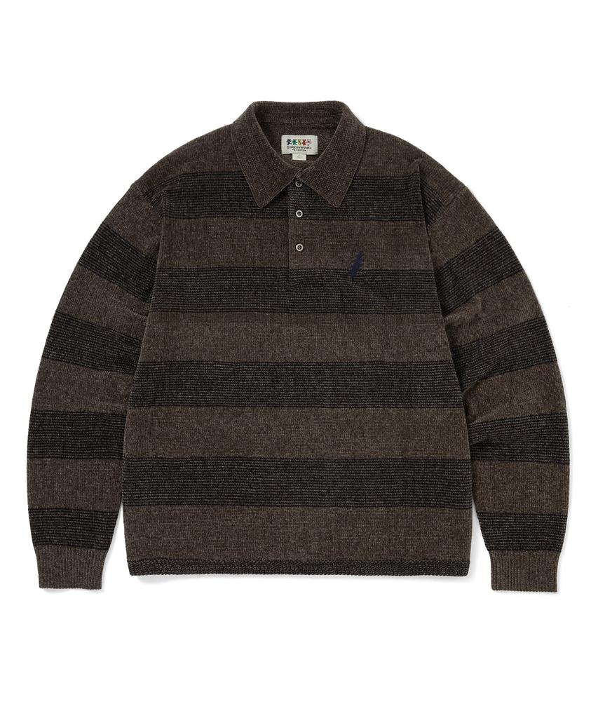 THISISNEVERTHAT Gd Lightning Velvet Knit Polo Brown