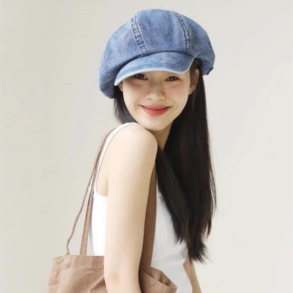 Casquette Plate Newsboy Grande Tête Chapeau Octogonal en Coton Casquette Béret Décontractée