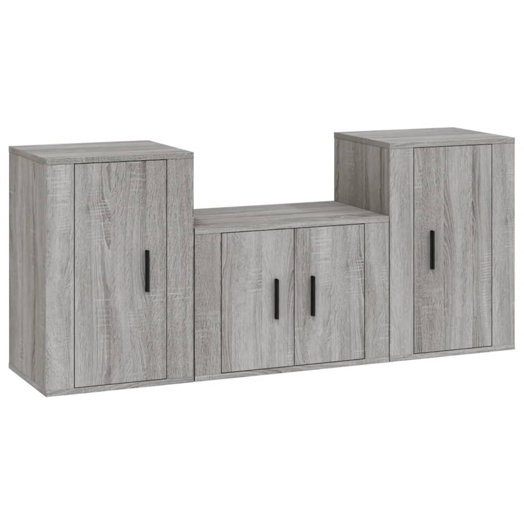 3 Piece TV Cabinet Set Grey Sonoma Particleboard