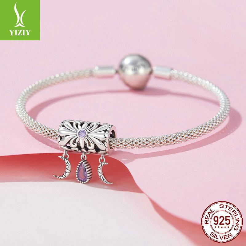 Vintage Iris Diy Bracelet Beaded, Purple Water Drop Zircon S925 Sterling Silver Pendant Accessories