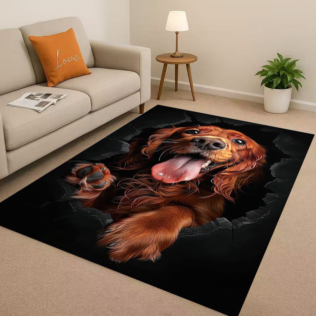 Classic Breaking Wall 3D Illusion Dog Puppy Living Room Non-Slip Area Rug Carpet for Bedroom Playroom Sofa,Home Decor Doormat