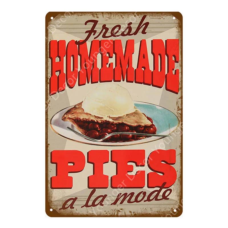 Hausgemachte Kuchen Retro Schild Frühstück Diner Metallblechschilder Café Bar Pub Schild Wanddeko Vintage Speiseteller YJ166