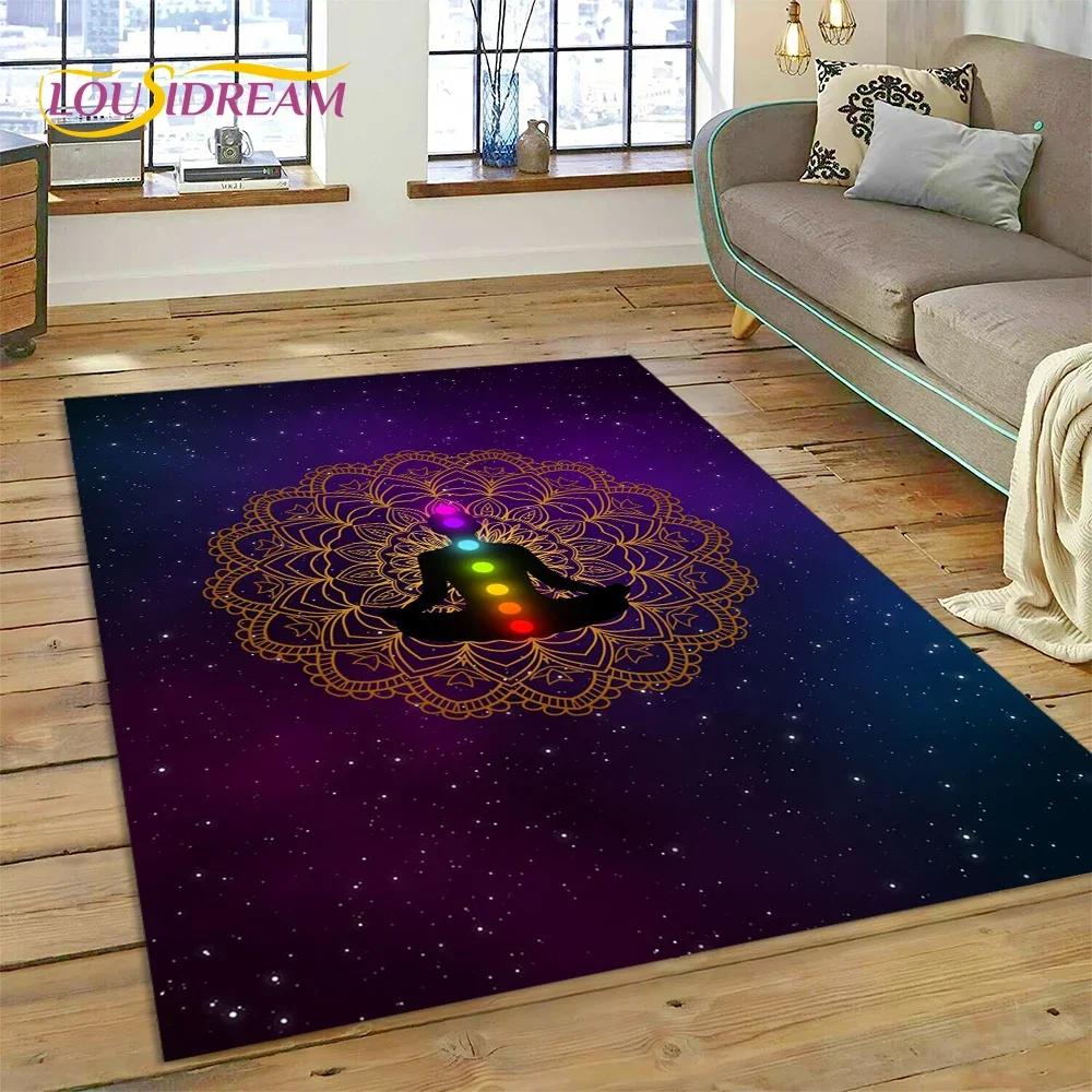 3D-Teppich mit Yoga-Meditation, Regenbogen, 7 Chakras, für Schlafzimmer, Wohnzimmer, Sofa-Dekoration, Kinderspiel, große Deko-Bodenmatte