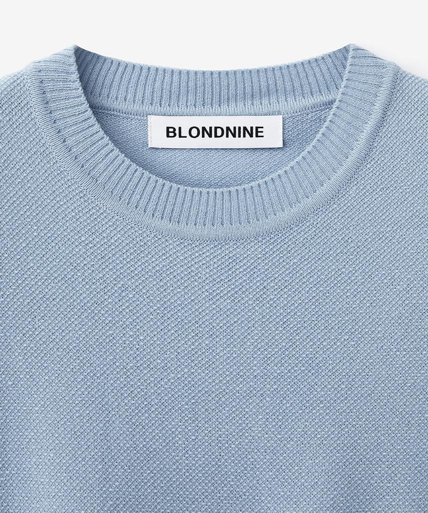BLOND9 Síťovaný Pk Kulatý výstřih Krátký rukáv Pletený_Nebesky modrý