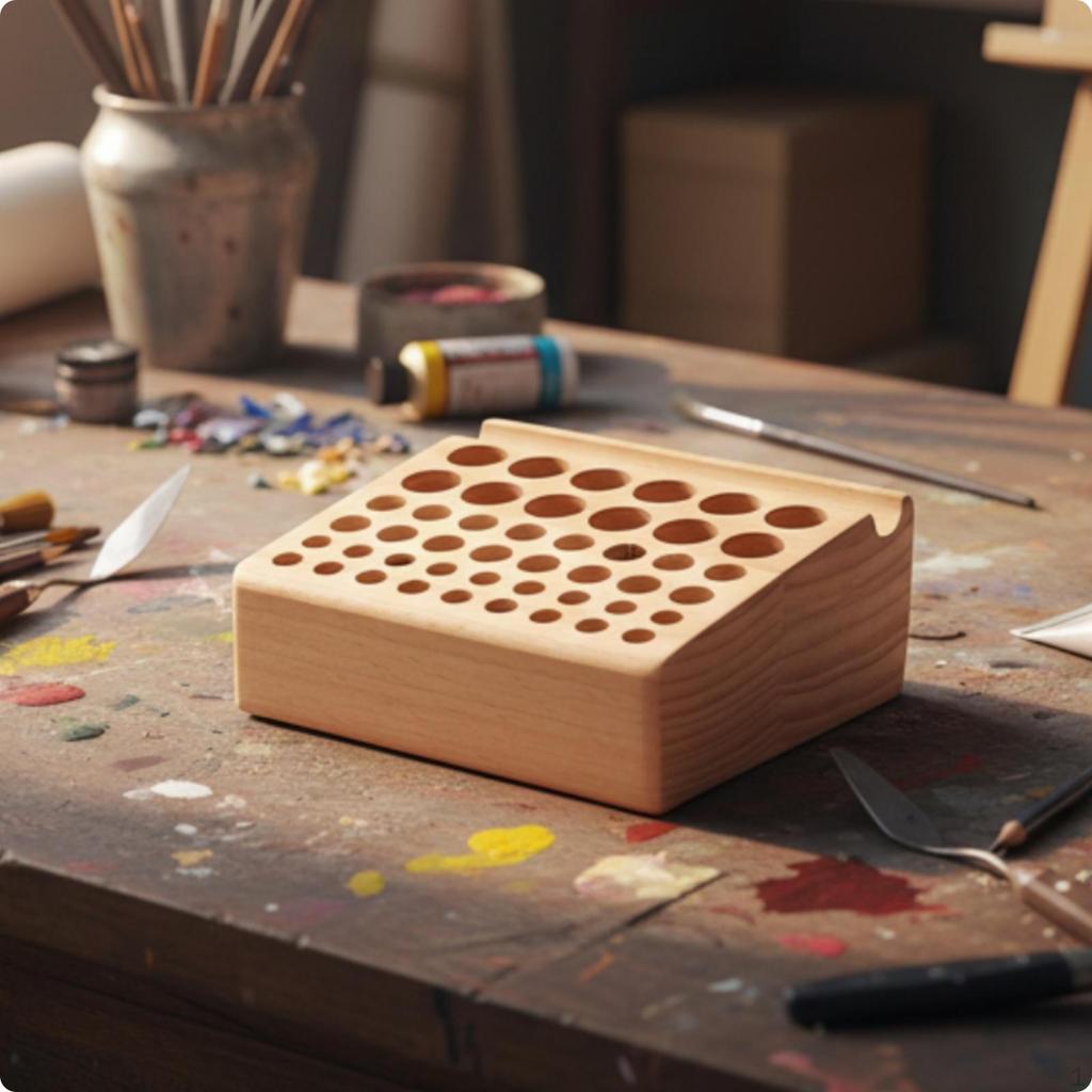 Multi-Hole Paint Brush Storage Stand Compact Wooden Organizer with Holes