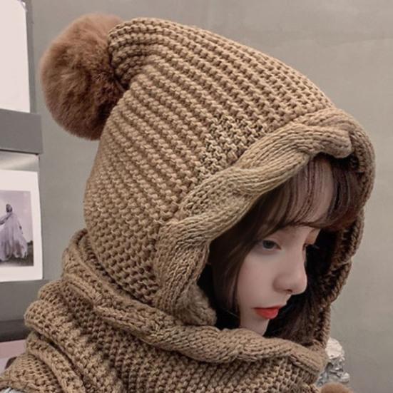 Ensemble Chapeau et Écharpe 2 en 1 Hiver Tricoté Écharpe à Capuche Doux Chaud Crochet