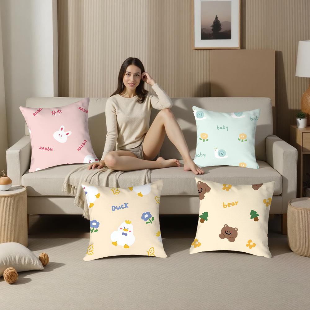 Cartoon Fresh Print Pillow Case Plush Fabric Soft Double Sided Print Sofa Cushion Cover Throw Pillow Covers