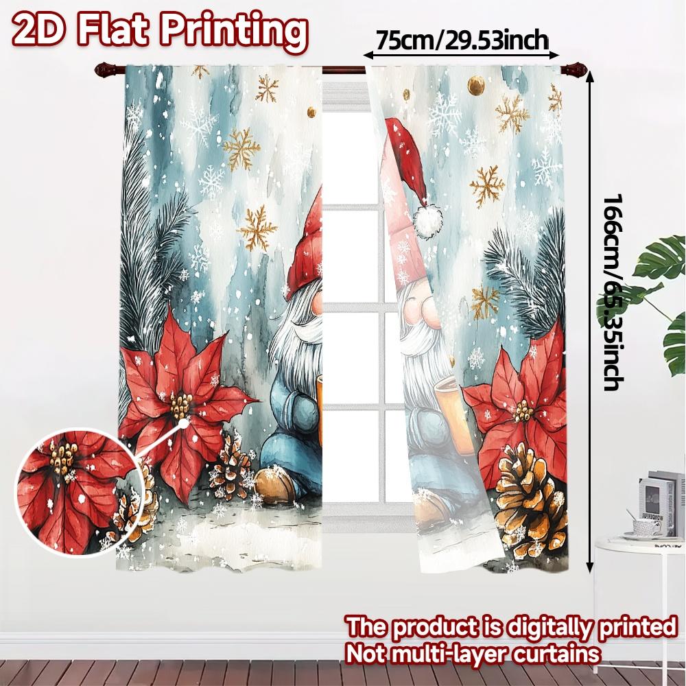 2pcs,Curtains Cute Gnome Winter Holiday Watercolor (3) Contemporary Modern Curtains Polyester Curtains Outdoor Decorations for