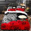 Tiger Leopard Lion Soft Duvet Cover Set Africa Wild Animals Beding Set 3D Red Rose Flowers Comfortable Quilt Cover Twin King Quen Bedrom Decor