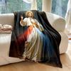1PC Holy Figure with Red-blue Rays Print Blanket Warm Soft Fluffy Kids Adult Sofa Bed Throw Blanket Outdoor Travel Camping RV