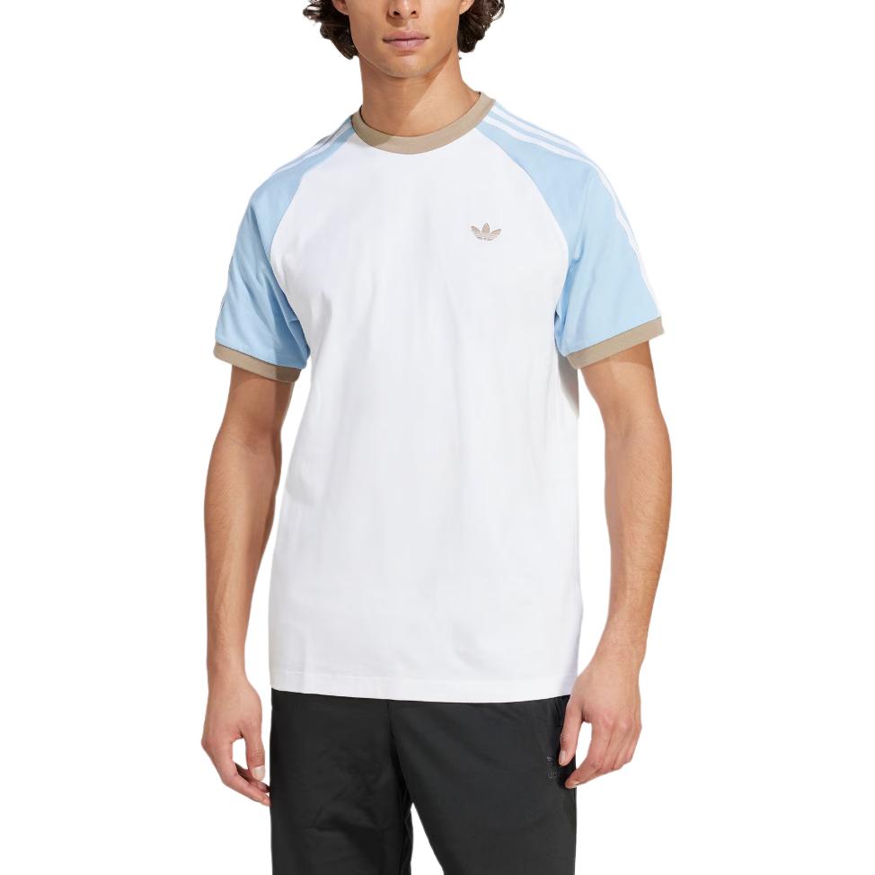 adidas Originals Cali Sport Round Neck Slim Fit Fashion Short Sleeve T-Shirt Men Tops White Light-Blue Brown KC4960