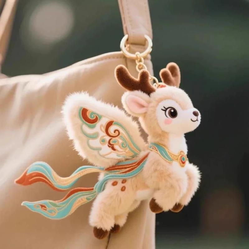 Dunhuang Apsaras & Neunfarbiger Hirsch Plüsch Schlüsselanhänger - Niedlicher Taschenanhänger Geschenk