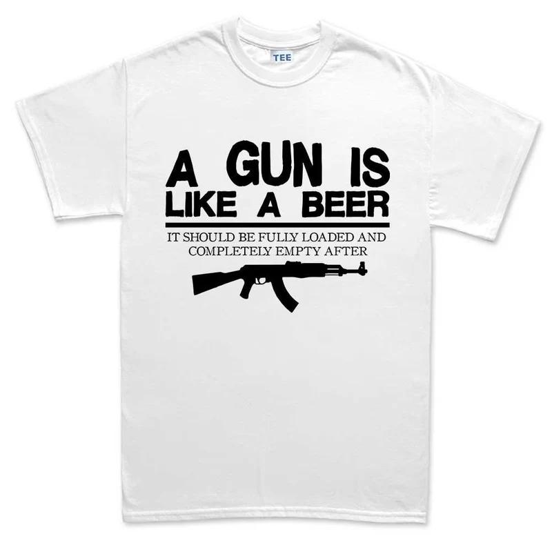 Gun beer Unisex cotton tshirt casual retro sport muscle fitness white