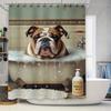 Bathroom Decor Waterproof Shower Curtain Bath Mat Home Decoration Pet Dog Bubble Bathtub Print White Rustic Style