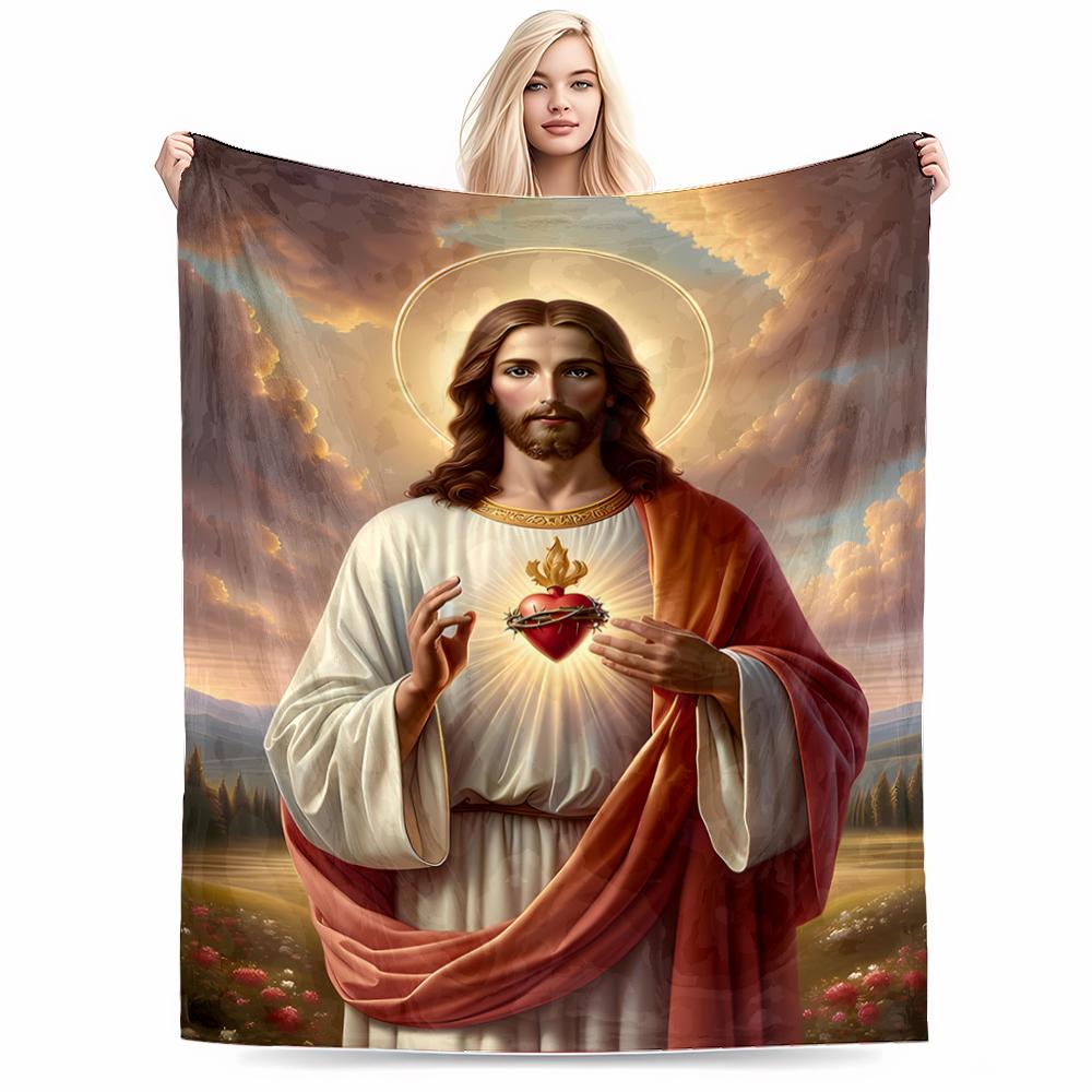 Sacred Heart Divine Portrait Flannel blanket for bedroom, living room, sofa, and nap
