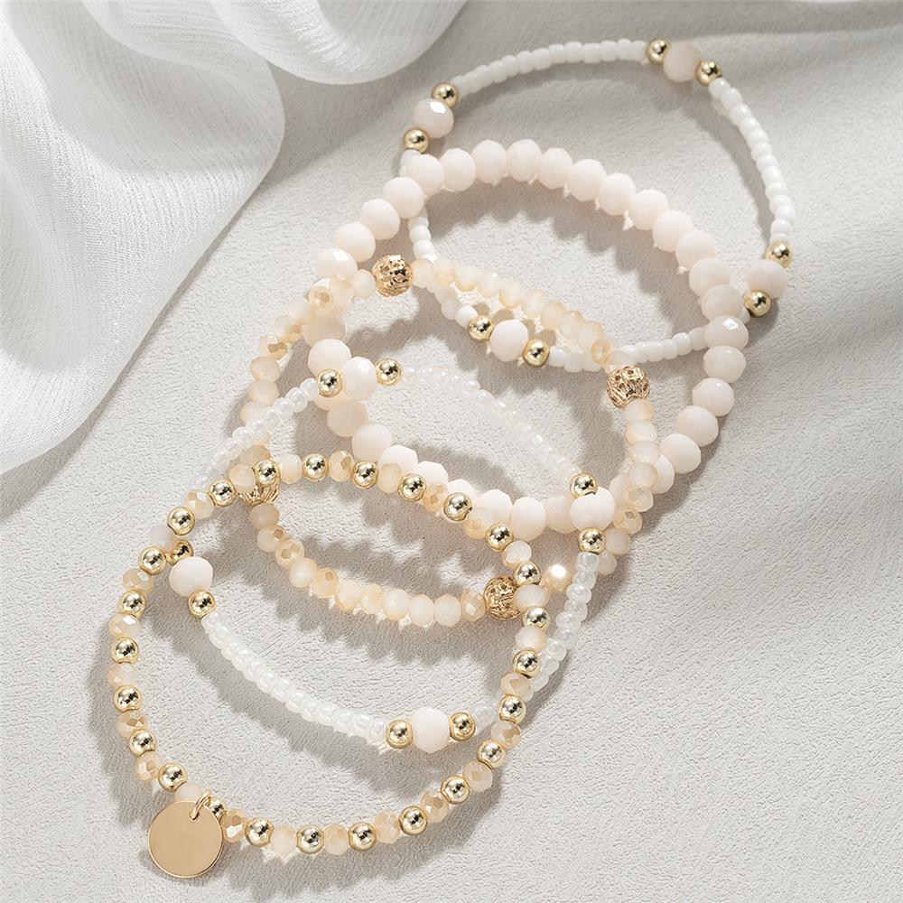 5-delige Set Hars Kralen Armbanden Elastische Kristal Look Armbanden Elegante Stretch Armbanden voor Vrouwen