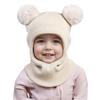 Bommel Baby Wintermütze Schal Einteiler Kinder Strickmütze Warme Ohren Hals Kinder Motorhaube Säuglingsmütze für Mädchen Jungen 1-5 Jahre