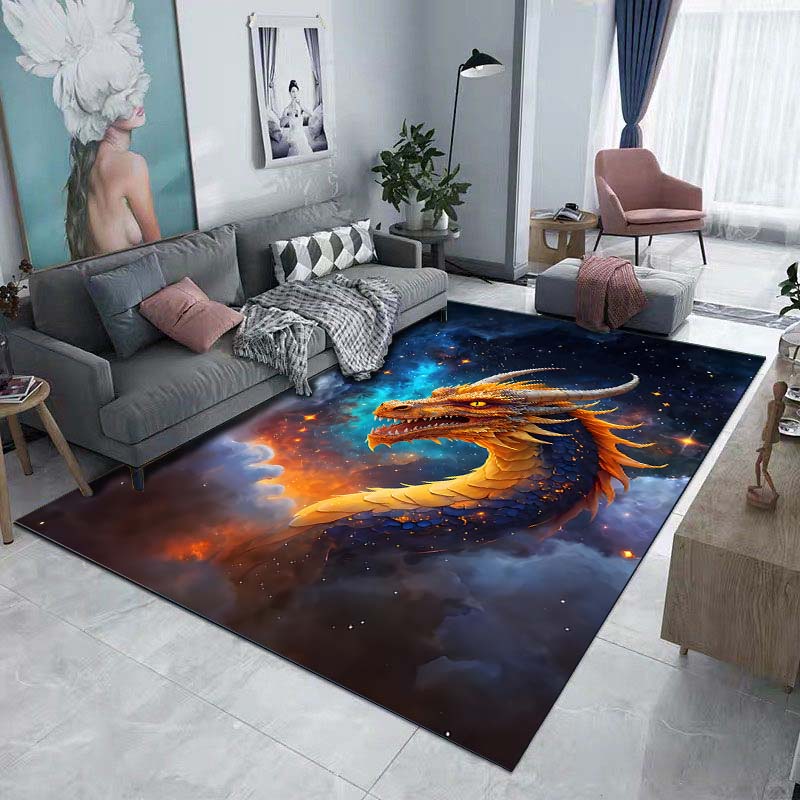 1PC Flaming dragon in space Print Carpet Rug for Living Room Bedroom Sofa Doormat Home Decor Non-slip Floor Mat