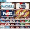 [SQ-DGLZ]France City 15x30cm Plate Metal Sign Vintage Plaque Tin Sign Wall Decor Bar Decor PARIS/LYON/MARSEILLE Flag Poster