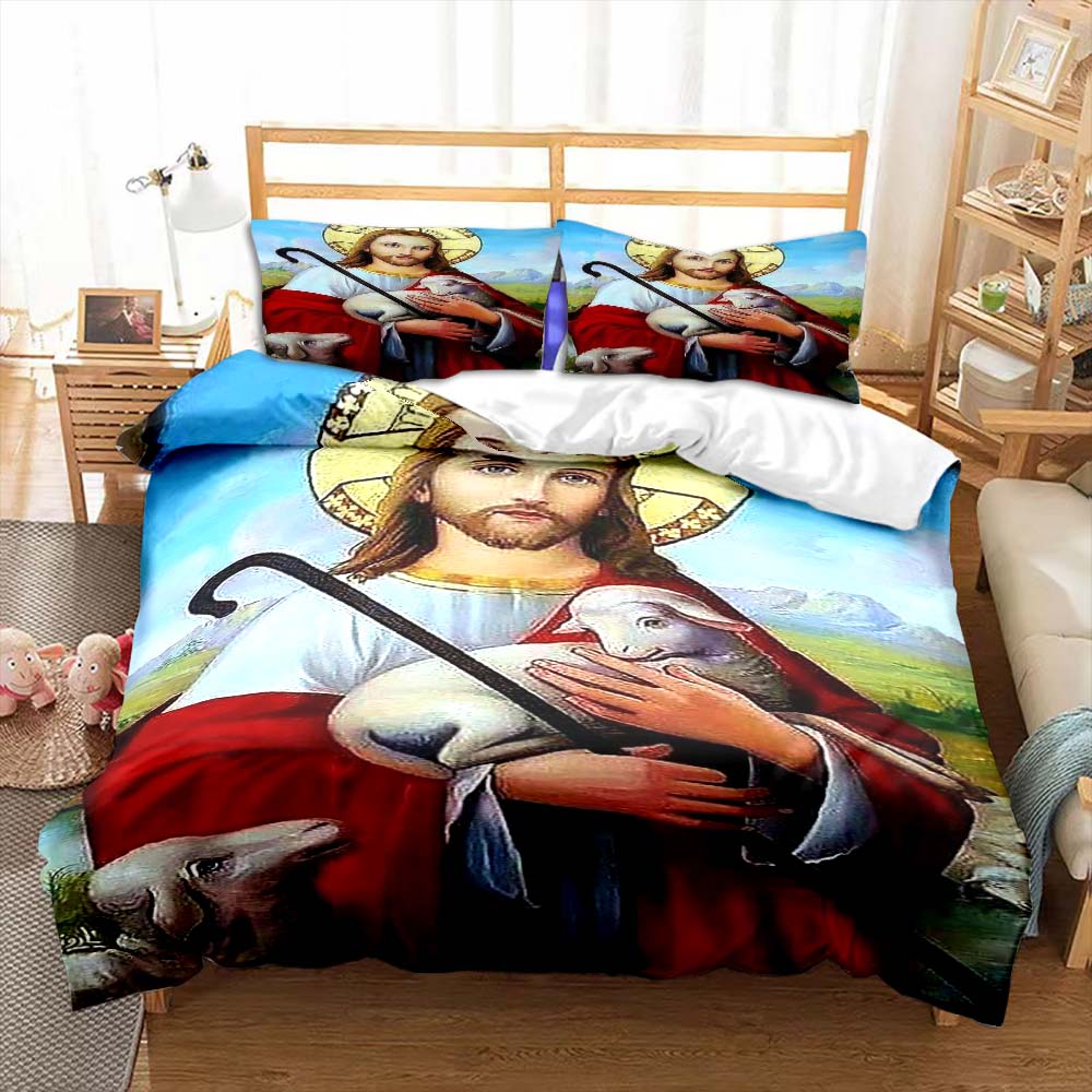 Set lenjerie de pat Iisus Fecioara Maria Set lenjerie de pat pentru dormitor pat simplu Plapumă Copii Adulți Pătură pat Huse de plapumă Dublu King Plapumă Decor casă