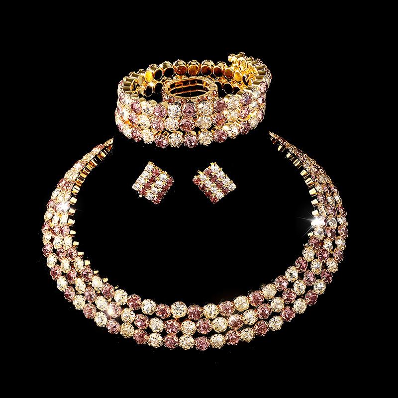 Bridal Wedding Jewelry Bright Diamond Zircon Ring Bracelet Necklace Earrings Four-piece Female