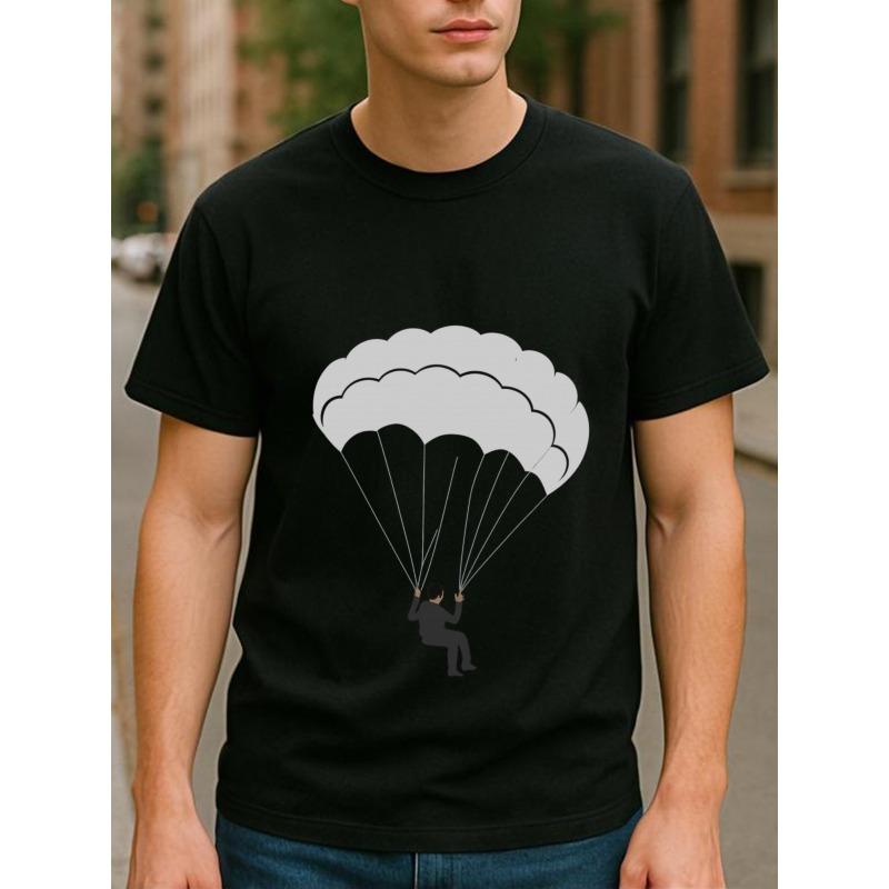 Men's Print T-Shirt - Short & Long Sleeve Casual Round Neck Shirt with Skydiving-Themed for Adventure Enthusiasts, Wearable for Everyday Outfits