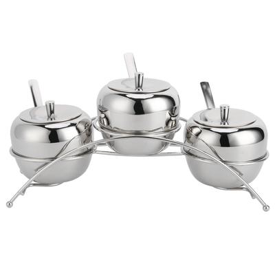 Stainless Steel Condiment Seasoning Containers Pots Set Salt Pepper Sugar Storage Organizers