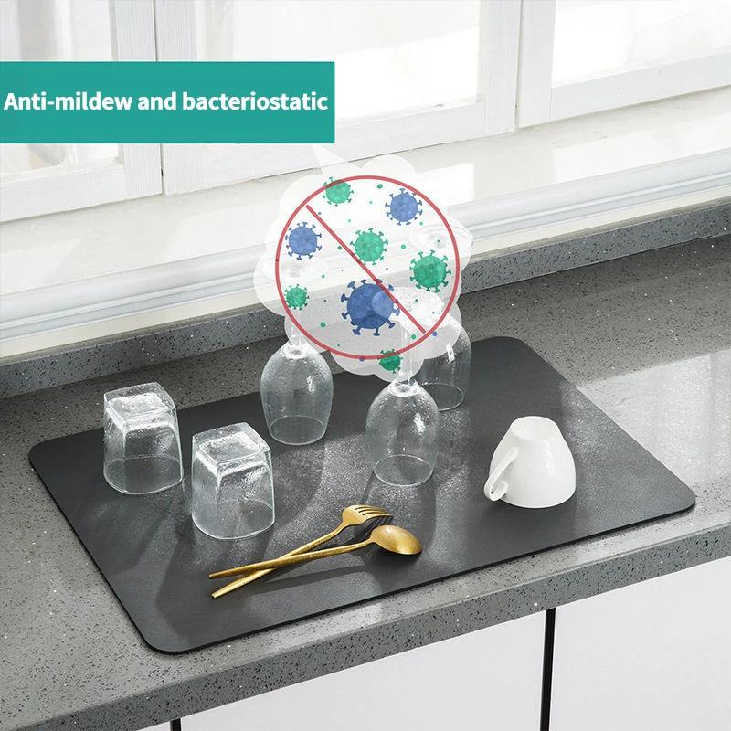 Kitchen Drain Mat Dish Drying Mats Super Absorbent Pad for Tableware Non-slip Placemat Sink Faucet Anti Splash Protector 50x60cm