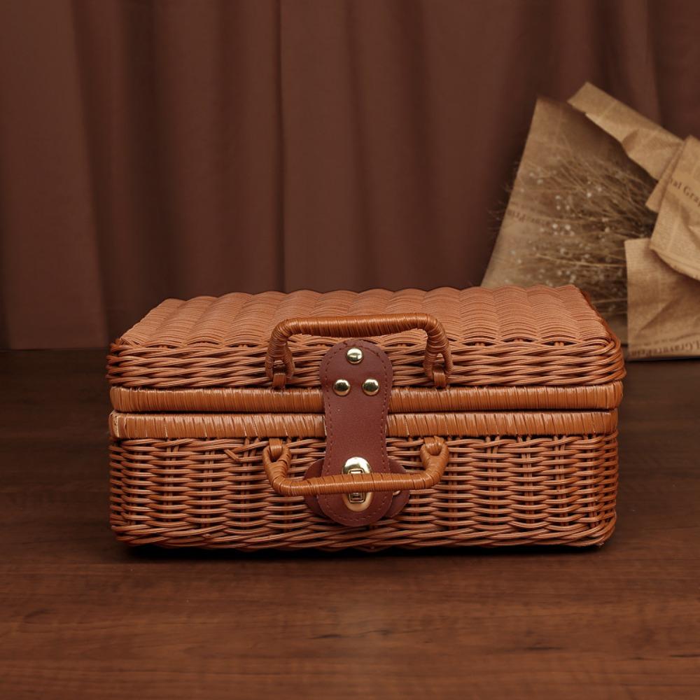 Simulation Weave Rattan Storage Box Household Wedding Suitcase ‘ Picnic Woven Baskets Wedding