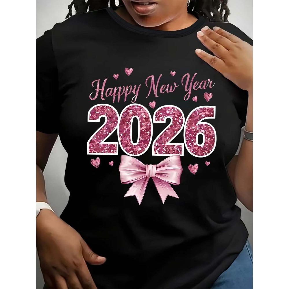 T-Shirt mit Neujahrsmotiv 2026 – Modisches Design für Damen und Herren – Lässiges Kurzarm-T-Shirt mit Rundhalsausschnitt und Aufdruck „Frohes Neues Jahr 2026“