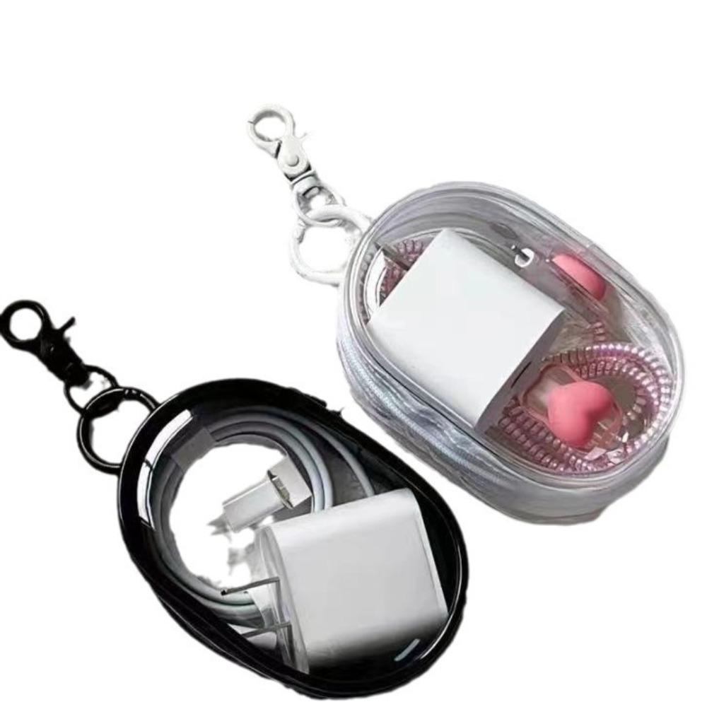 Portable Mini Clear Zipper Storage Bag - Space-Saving Organizer for Earphones & Chargers, Versatile with Handy Keychain Loop