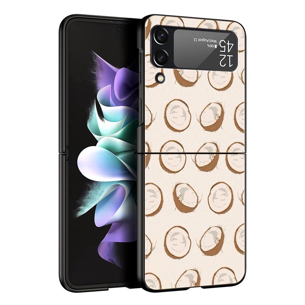 Handyhülle für Samsung Galaxy Z Flip 3 4 5 6 7 Faltbare Schwarze Hülle Für Samsung Z Flip4 Flip5 PC Harte Abdeckung Sommer Kokosnuss
