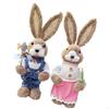 92MF 2Pieces Easter Rabbit Straw Figures Decorative Rabbit Sculpture Rabbit Couple Statue For Indoor And Outdoor Celebration