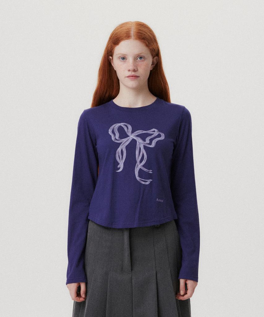 AMES-WORLDWIDE Ribbon Graphic Ls Tee Navy