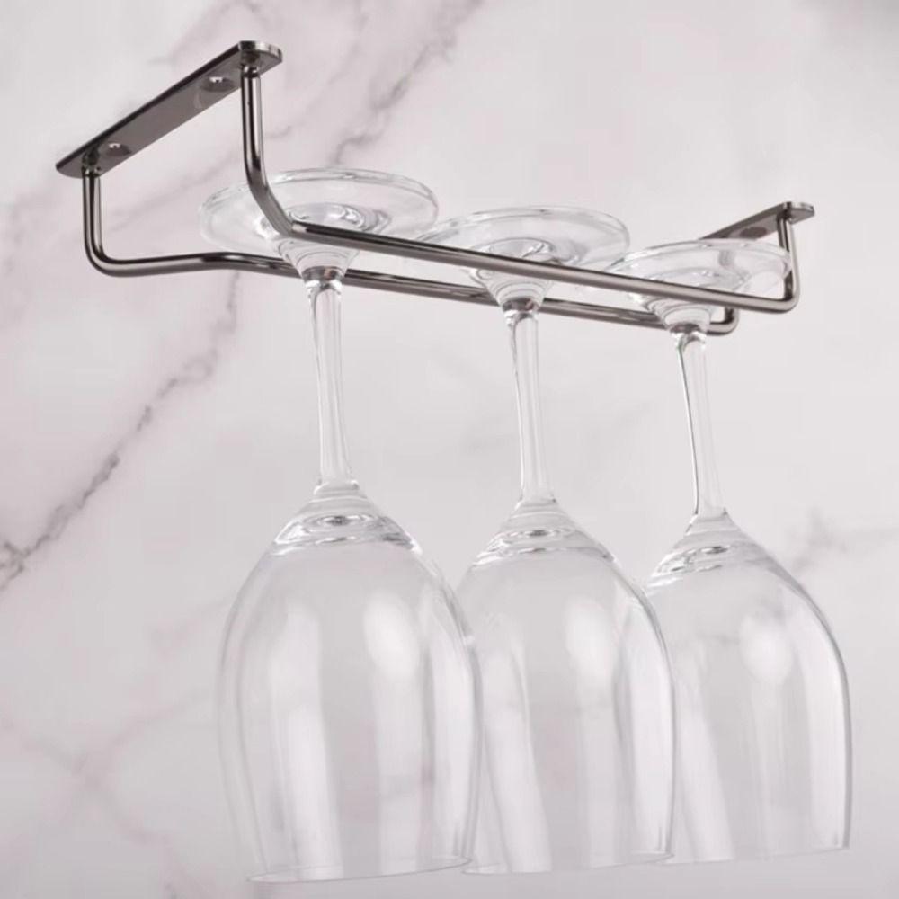 1/2/3 Row Under Cabinet Stemware Holder Iron Hanging Cup Holder Kitchen