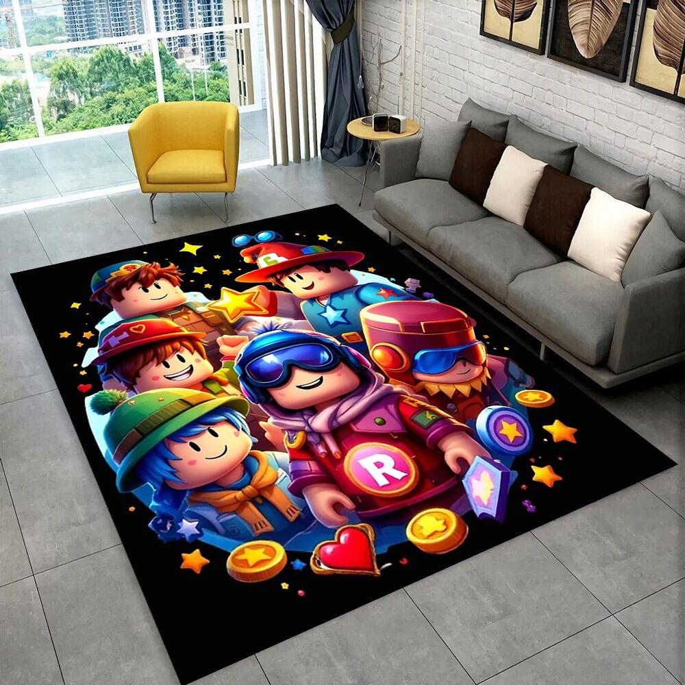3D Cartoon R-Robloxs Spiel Teppich Läufer für Spielzimmer Schlafzimmer Wohnzimmer Sofa Zuhause Fußmatte Dekoration, Teppich Rutschfeste Bodenmatte Geschenk