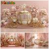 Mocsicka Wedding Photography Background Spring Flowers Golden Pumpkin Carriage Decorations Newborn Photo Backdrops Studio Banner