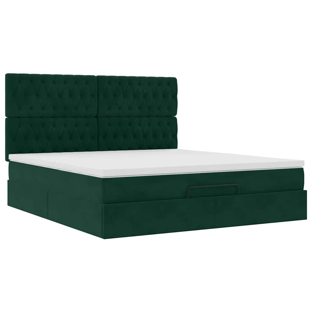 Ottoman Bed with Mattress Dark Green 180x200 Cm Velvet