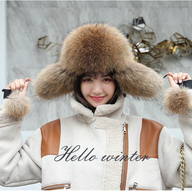 SOMALER Fox Fur Ear Flap Hats for Women Girls Trapper Ushanka Hat Colorful Fluffy Real Fur Beanie for Winter Warm Bombe Hat