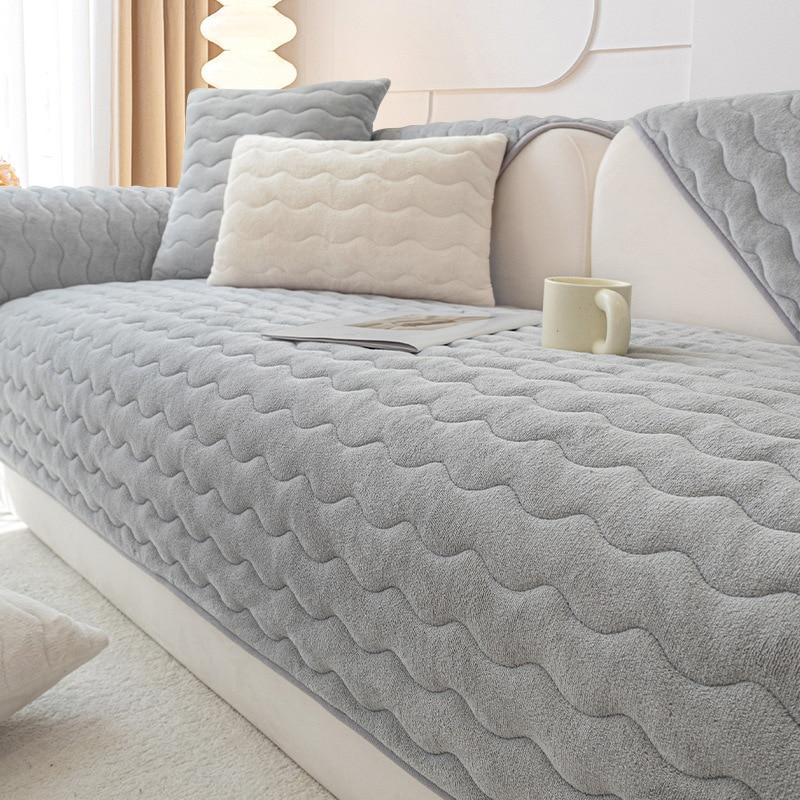Thicken Plush Sofa Cushion Warm Non-Slip Sofa Cover Towel Solid Color Universal Corner Couch Protection for Living Room Decor