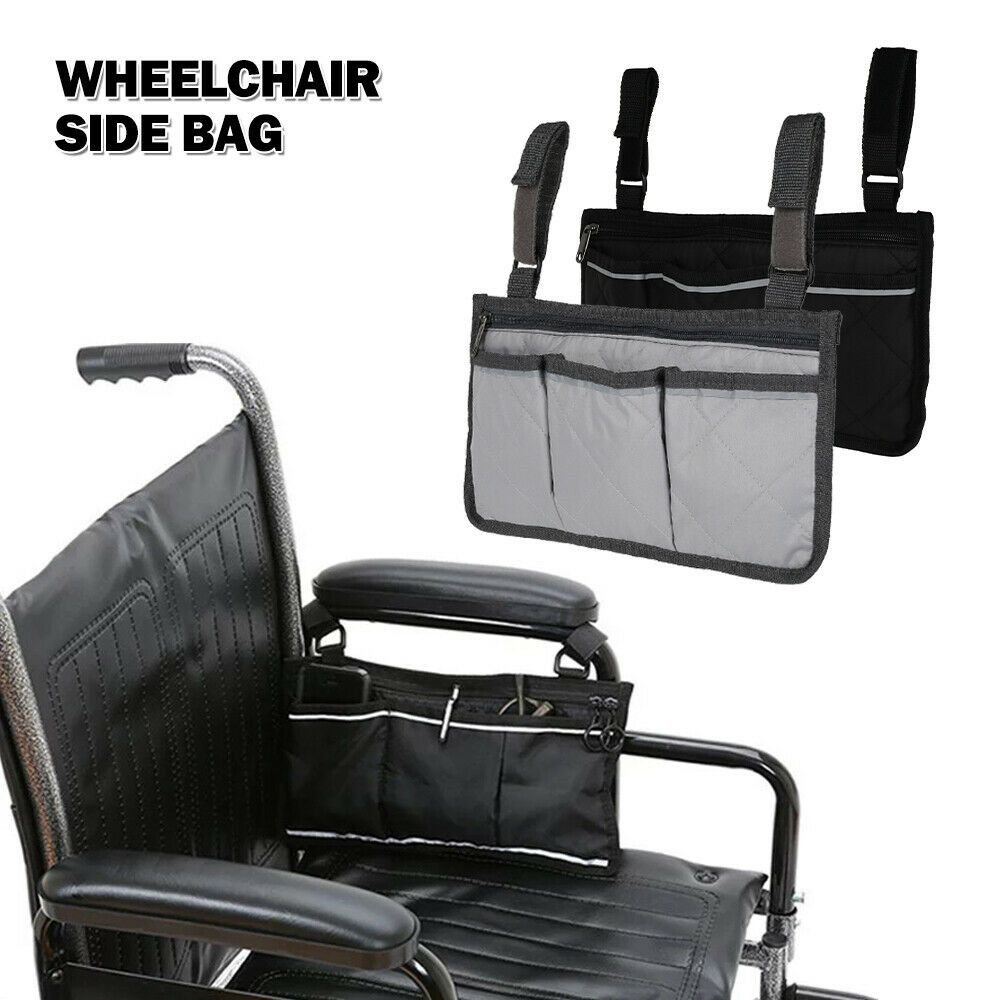 Universal Reflective Strip Durable Storage Bag Wheelchair Side Bag Pocket Organizer Armrest Pouch
