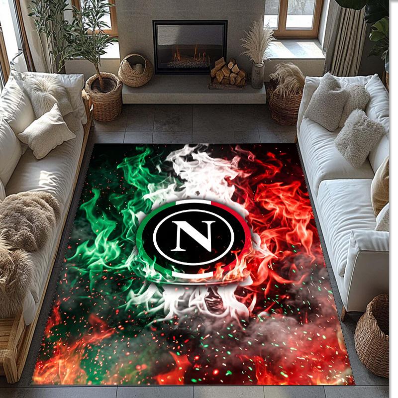 Tapis Doux à Motifs Football Napoli FC Tapis de Sol Intérieur Antidérapant Tapis Décoration Sportive pour Chambre à Coucher