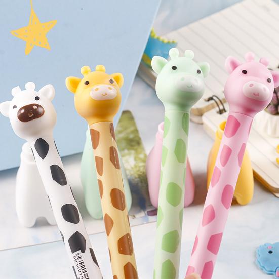 2pcs Giraffe Shape Gel Pen Cute Cartoon Animal Pen Creative Pedestal Design for School Students Party Office