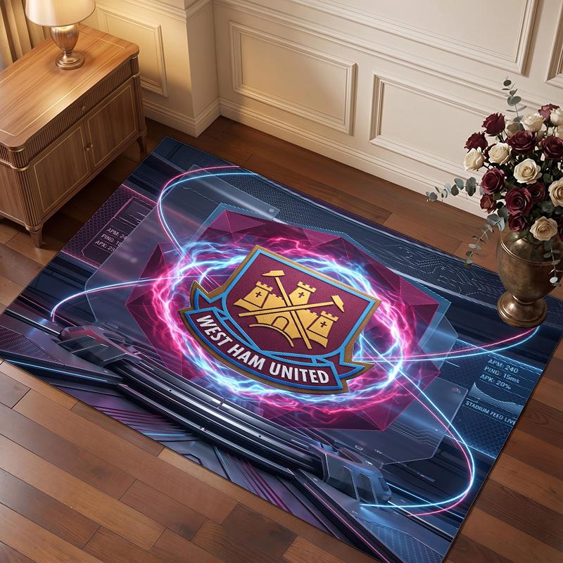 West Ham United Football Print Crystal Velvet Rug, Comfortable Water Absorbent Non Slip Indoor Floor Carpet