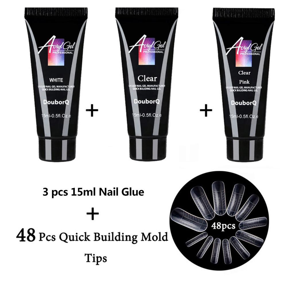 Nail Glue Nail Extension + 48Pcs Quick Building Mold Tips Gel Builder Set Quick Dry Nail Art Tools