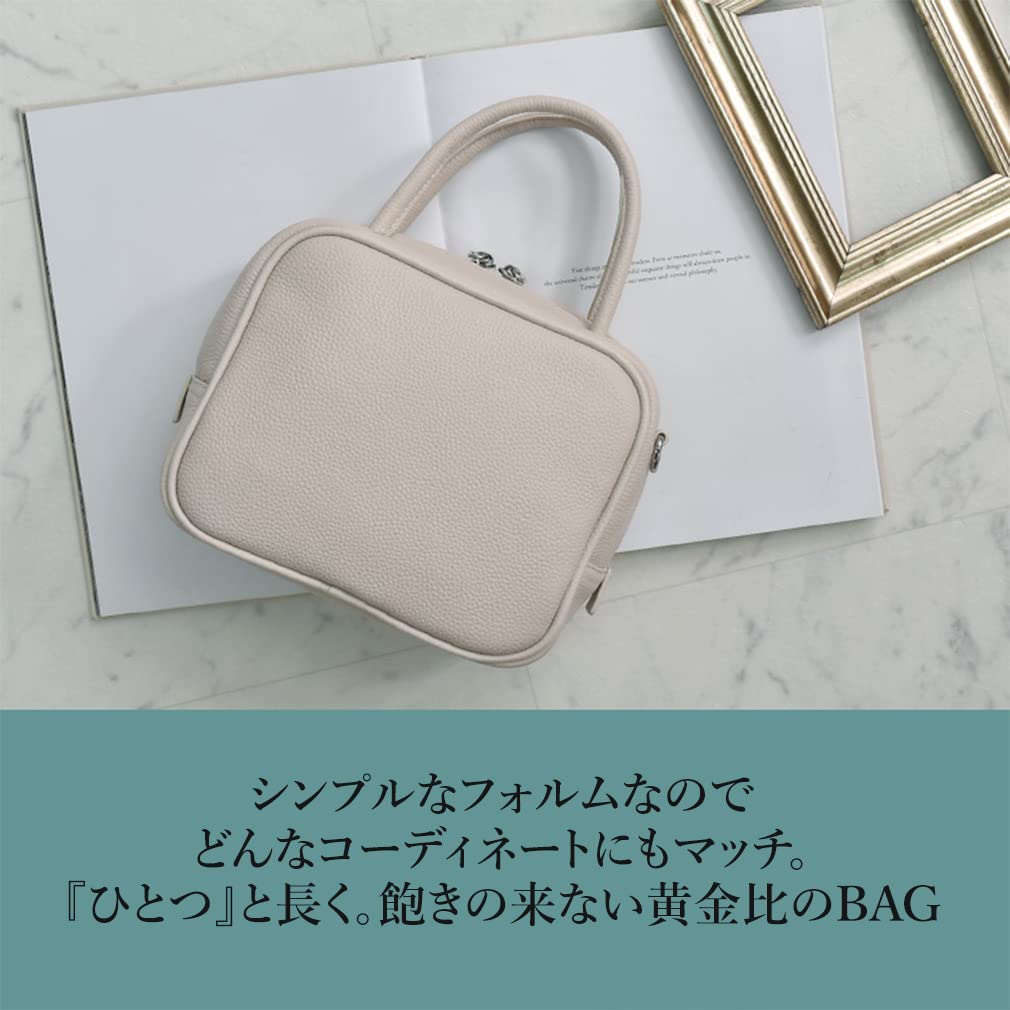 Gratante Genuine Cowhide Leather 2-Way Cube Bag, Handbag, Women's Commuter Bag (Silver)