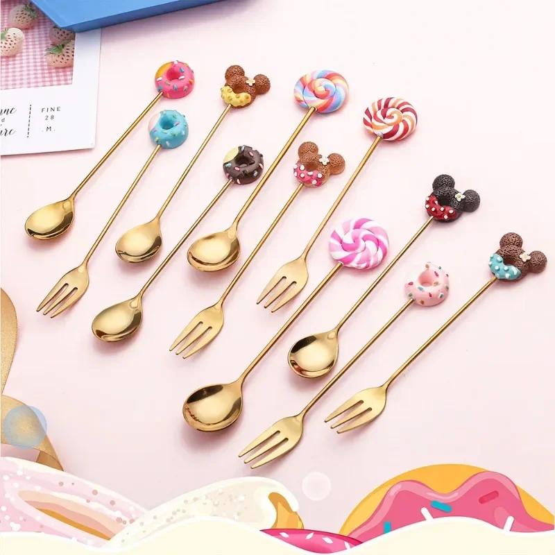 High Quality Party Gift Stainless Steel Doughnut Fork Spoon Ice Cream Coffee Stirring Spoon Dinner Teaspoon Cartoon Cutlery