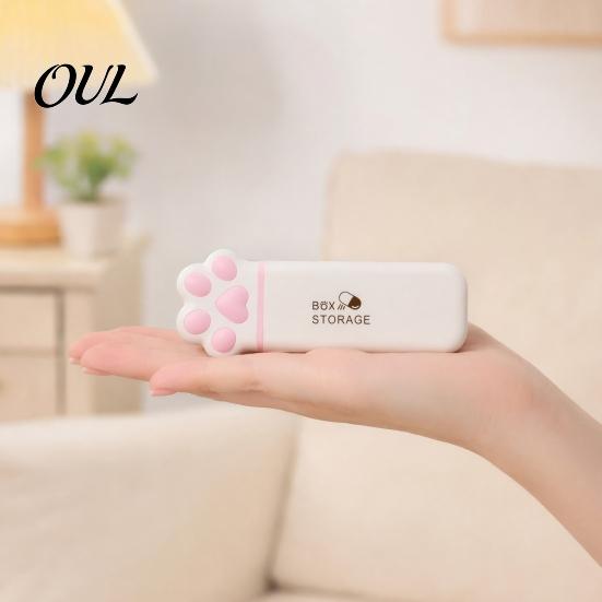 Leak-proof Pill Box Portable Box, Cute Cat Paw Design, with Sealed Buckle Lid, Moisture-Proof Macaron Color Case 3 Compartment Organizer, Medicine