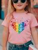 2026 Cœur Arc-en-ciel Col Rond Mode Enfant Paillettes Motif Cœur Article Tendance